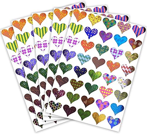 Valentines Heart Stickers with Assorted Patterns Metallic 200-Multicolor