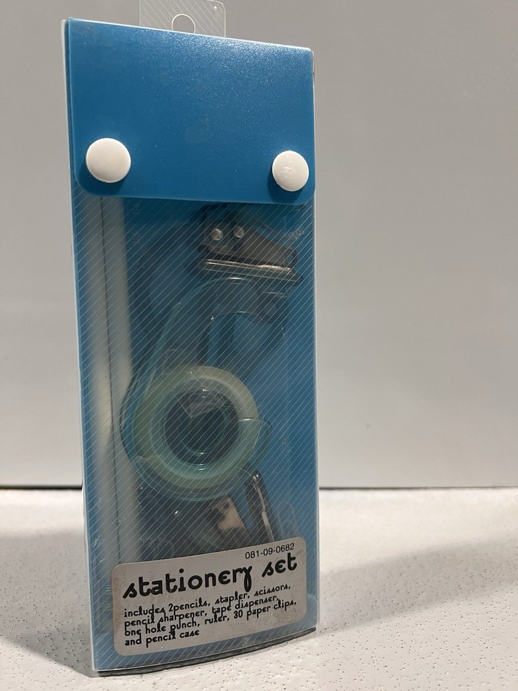 2003 Target Stationary Set Y2K TEAL TRANSLUCENT items Unused Missing Sharpener