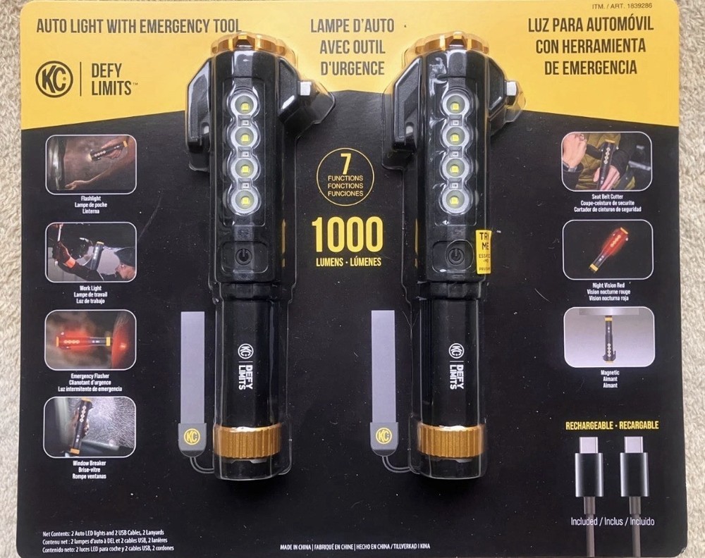 KC AutoLight 2 Pack 1000LM Emergency Flashlight Tool Magnetic Base Rechargeable