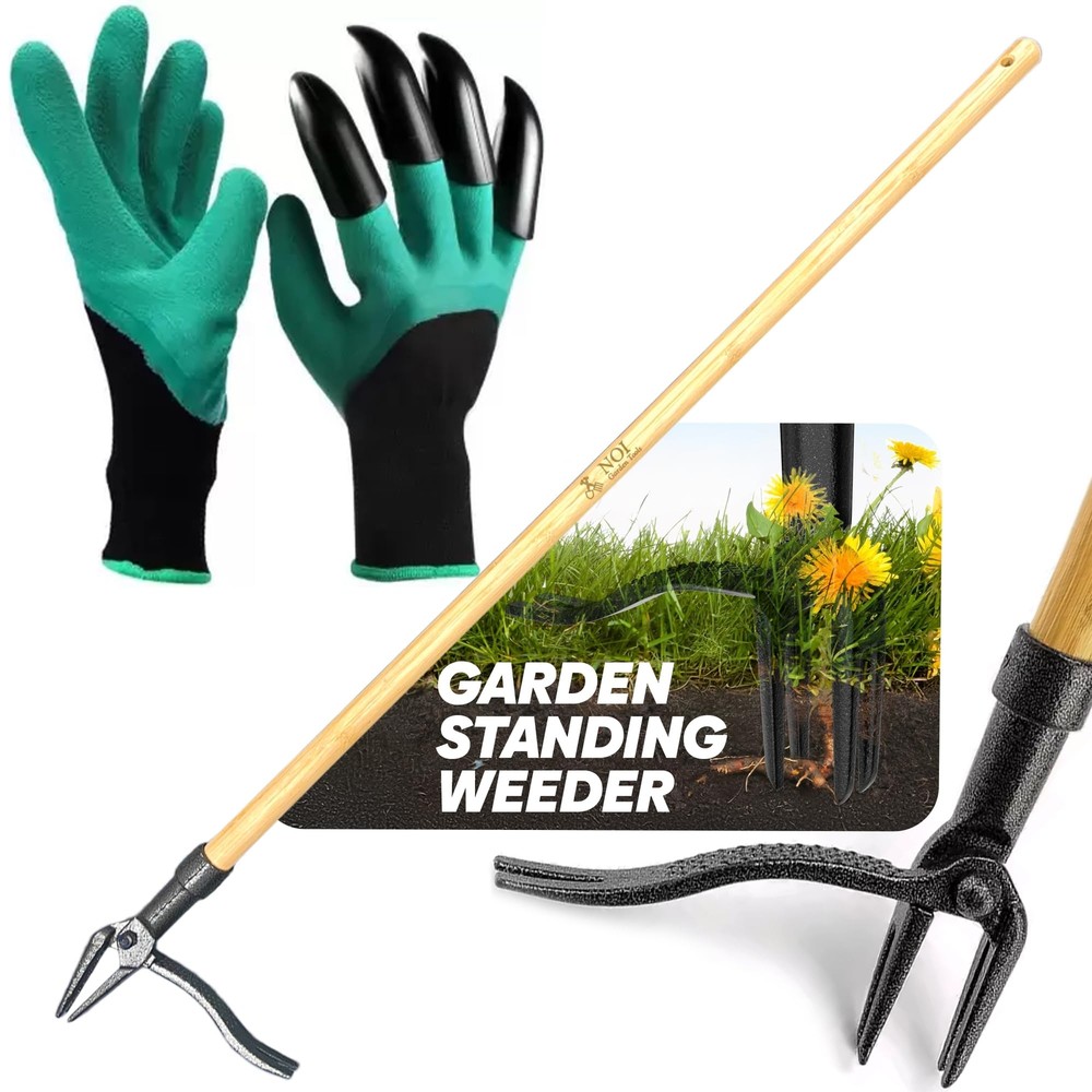 Weed Puller Tool Stand Up with Claw Gloves Heavy Duty Long Handled Weeder wit...