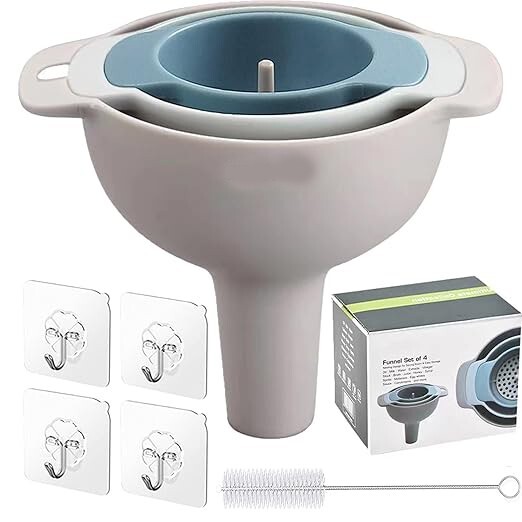 BPA Free Kitchen Funnel Set 4 Pack with Strainer