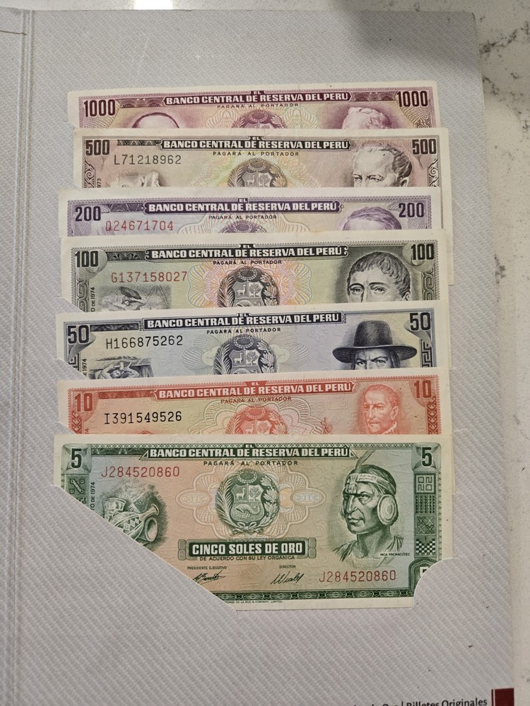 Complete Set Sol de Oro Peru Banknotes
