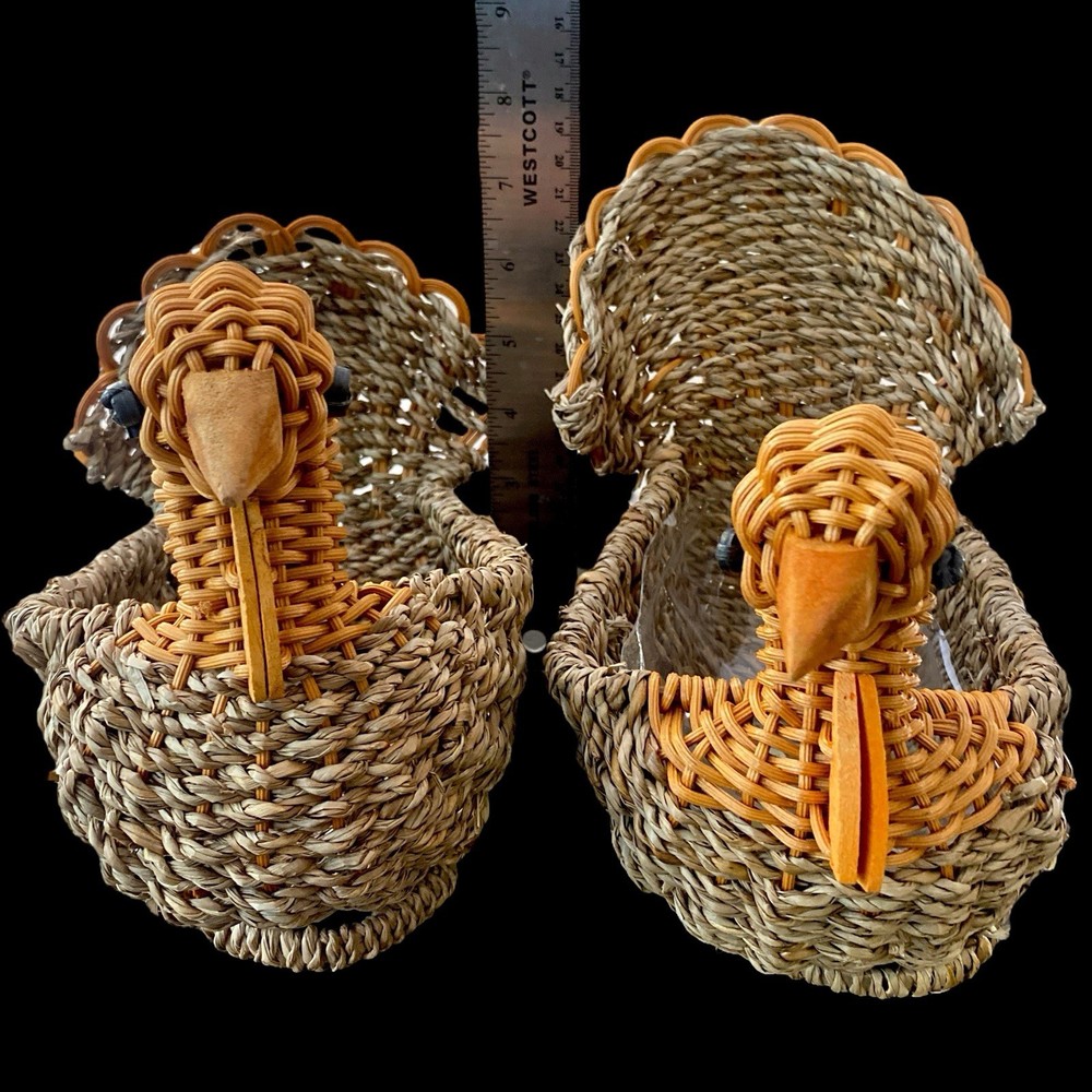2 Rustic Turkey Baskets Thanksgiving Decor (1 Plastic Liner ) Fruit Bread