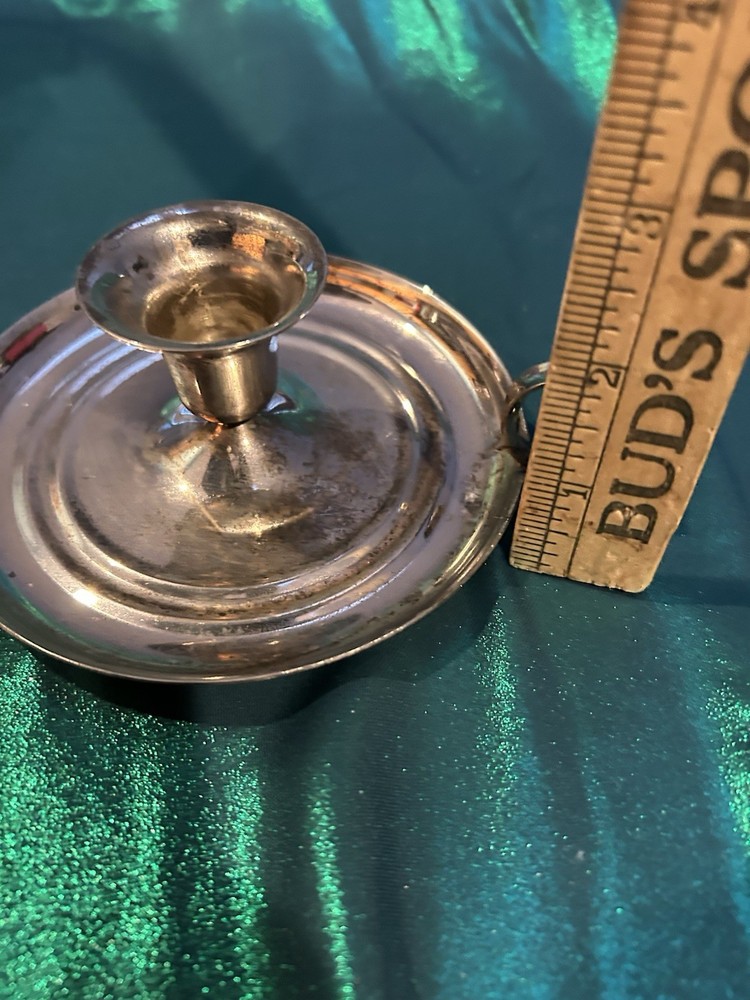 Silver Plated Candlestick Holder Antique 5” Base Plus Finger Loop Light Patina