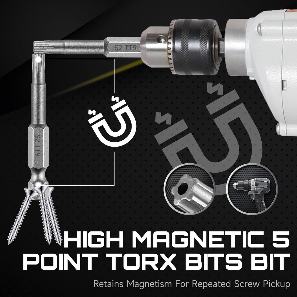 5 Point Torx Plus Bit Set 10pcs Tamper-Proof Security Bits Safety Torx Bit Se...