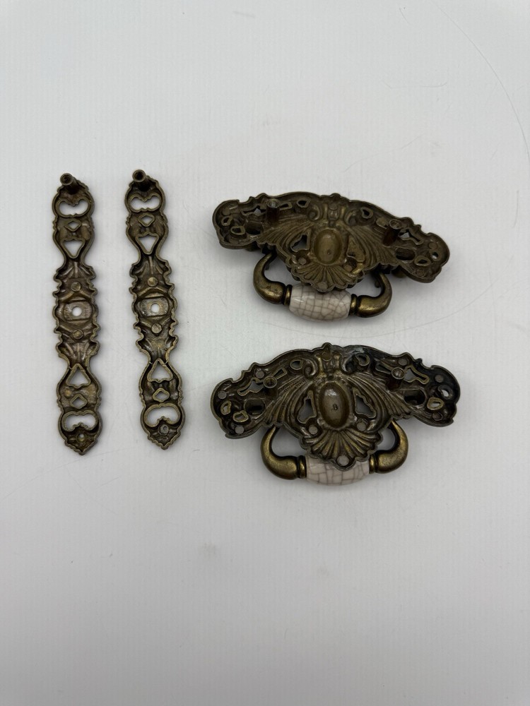 Vintage Brass Drawer Drop Bail Pull Handles MCM & Brass Scroll Drops