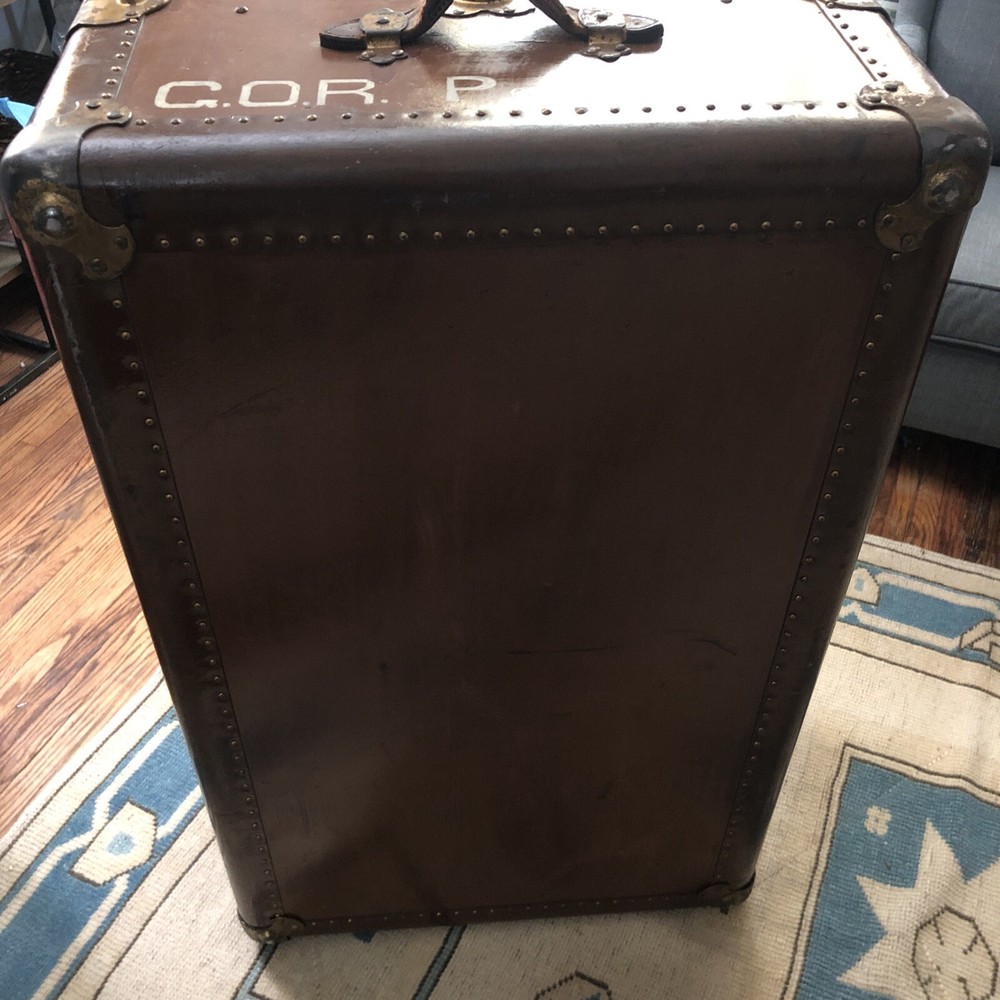 Early 1900s Hartmann Brown Gibraltarized Steamer Wardrobe Trunk
