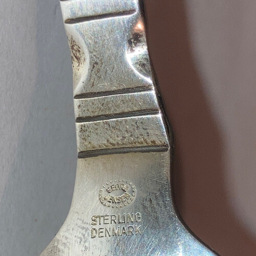 Vintage Sterling Silver Georg Jensen Hammered Continental Tea Caddy Sugar Spoon