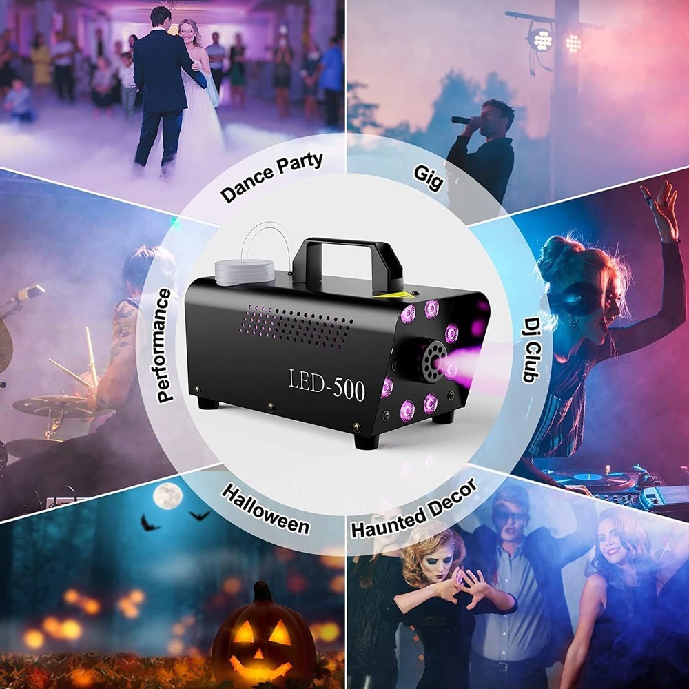 Fog Machine 12 Color 8 LEDs 500W 2000CFM Wireless Remote Controls Smoke Machine
