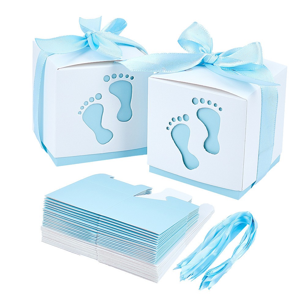 60sets Paper Gift box Wedding tion Folding boxes with Footprints Pattern Blue