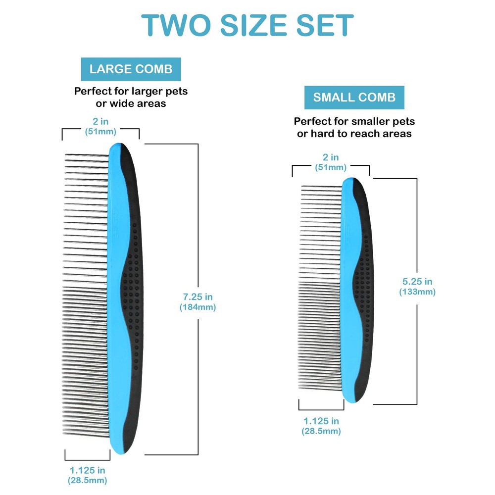 Pets First 2 Pack Dog Comb Small & Large PET for & Large, Blue