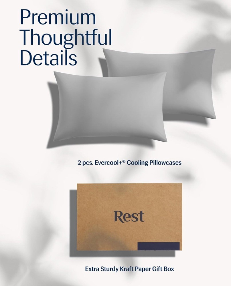 REST Evercool+ Cooling Pillow Cases KING - 2 Pillowcase So Silky Gray