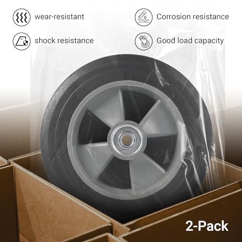 (2-Pack) 8" x 2" Flat Free Solid Rubber Tire 8x2" Solid Tire (3/4"Bearing) 1