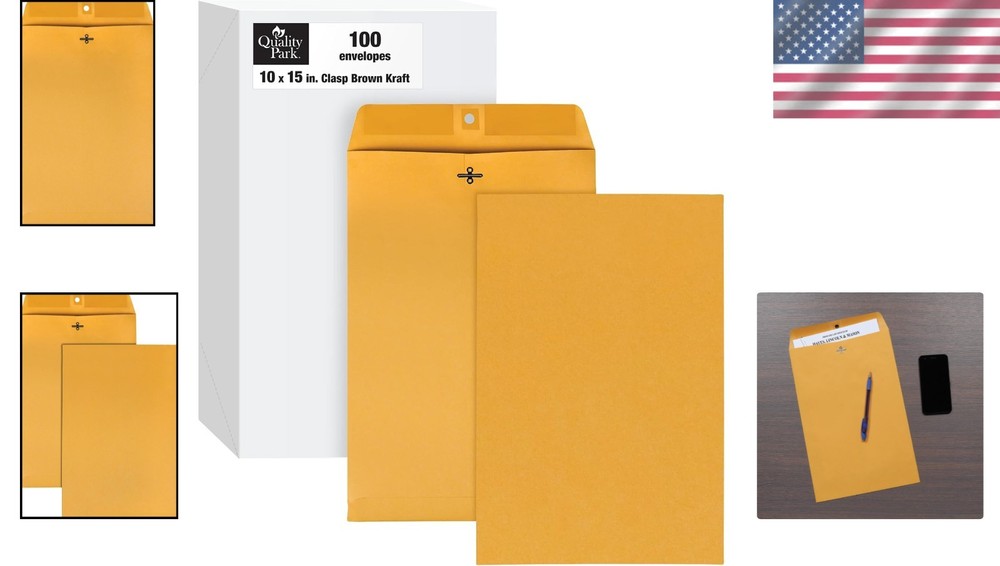 Reliable 10 x 15 Kraft Clasp Envelopes - Secure Document Storage, 100 Pack
