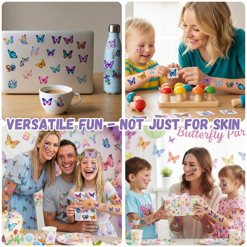 96PCS Butterfly Temporary Tattoos Stickers - Medium,