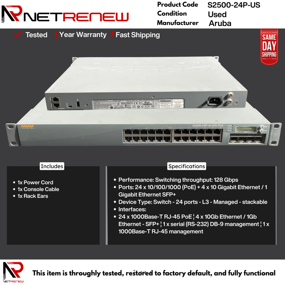 Aruba Networks Mobility Access Switch  S2500-24P-US  PoE