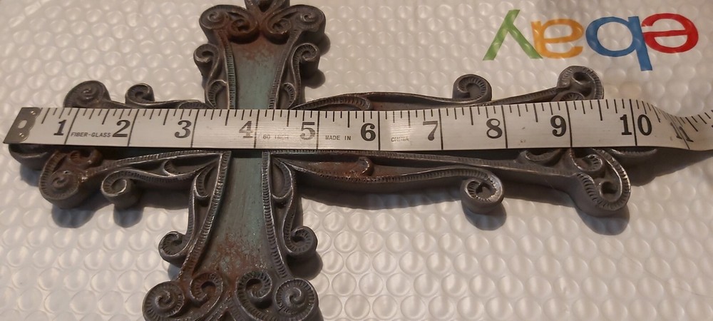 Wall Cross Dicksons Rustic Looking Brown & Turquoise Color Inlay 10 3/4"