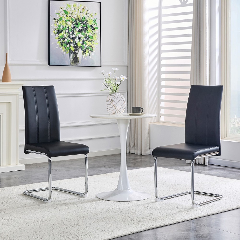 4-Pack Black PU Upholstered Dining Chairs - Modern High-Back Side Chairs with