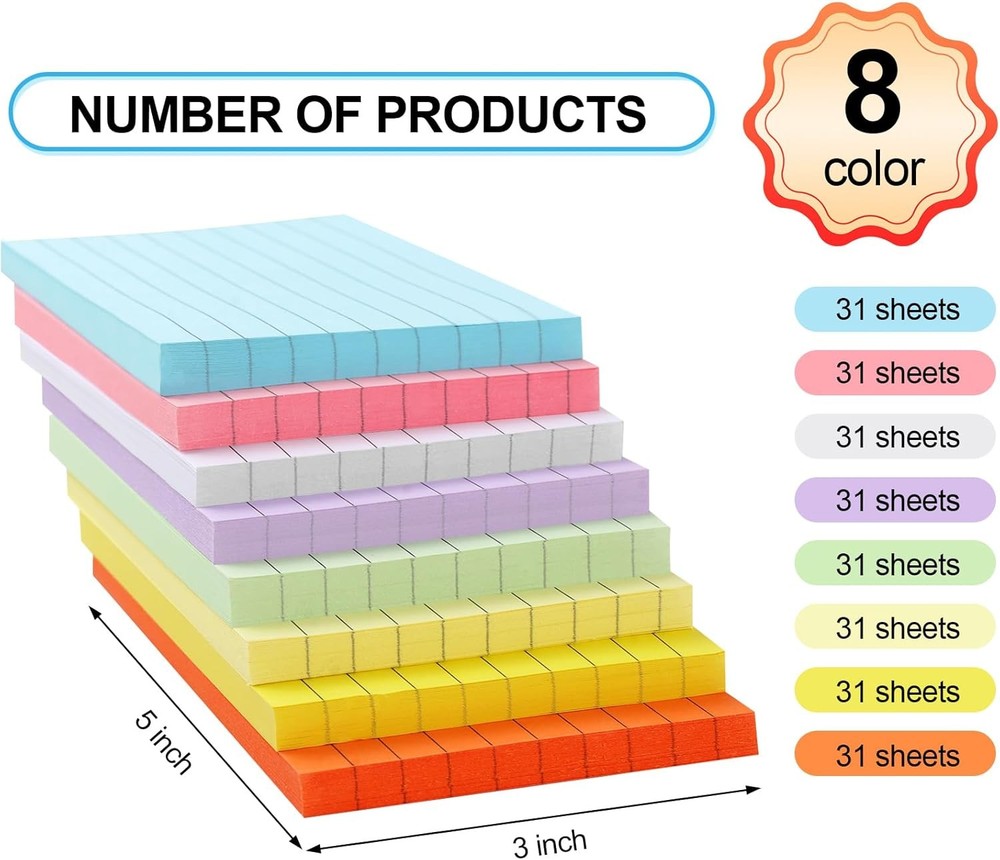 Utron 248 Sheets Colored Index Cards 3x5, Double-Sided Blank Notes Flash Cards