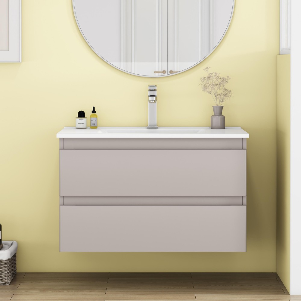 32-Inch Wall-Mounted Bathroom Vanity With Sink Combo, Double Drawers, Rounded