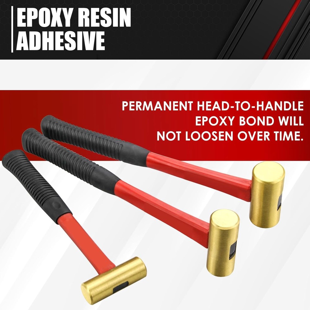 3-Piece Hammer Set, Jacketed Fiberglass Solid Brass Non-Sparking Hammers