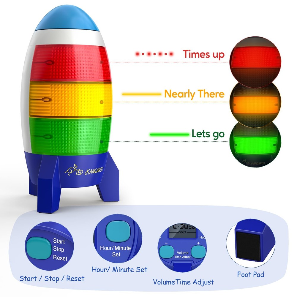 Countdown Timer! Blast Off Visual Timer for Kids with Audio Rocket, 0-24 Hour