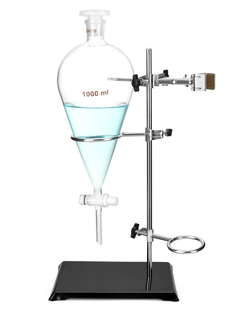 QWORK 1000ml Heavy Wall Conical Separating Funnel with 24/29 Transparent