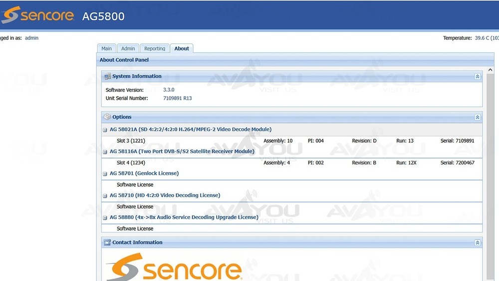 Sencore openGear AG5800 Receiver Decoder Card HD 4:2:0 H.264 MPEG AUD DVB-S S2