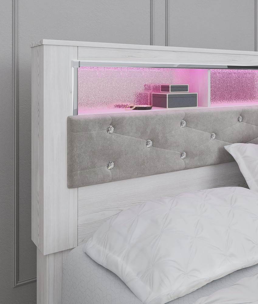 Ashley Altyra King Upholstered Panel Headboard - Modern Glam, White