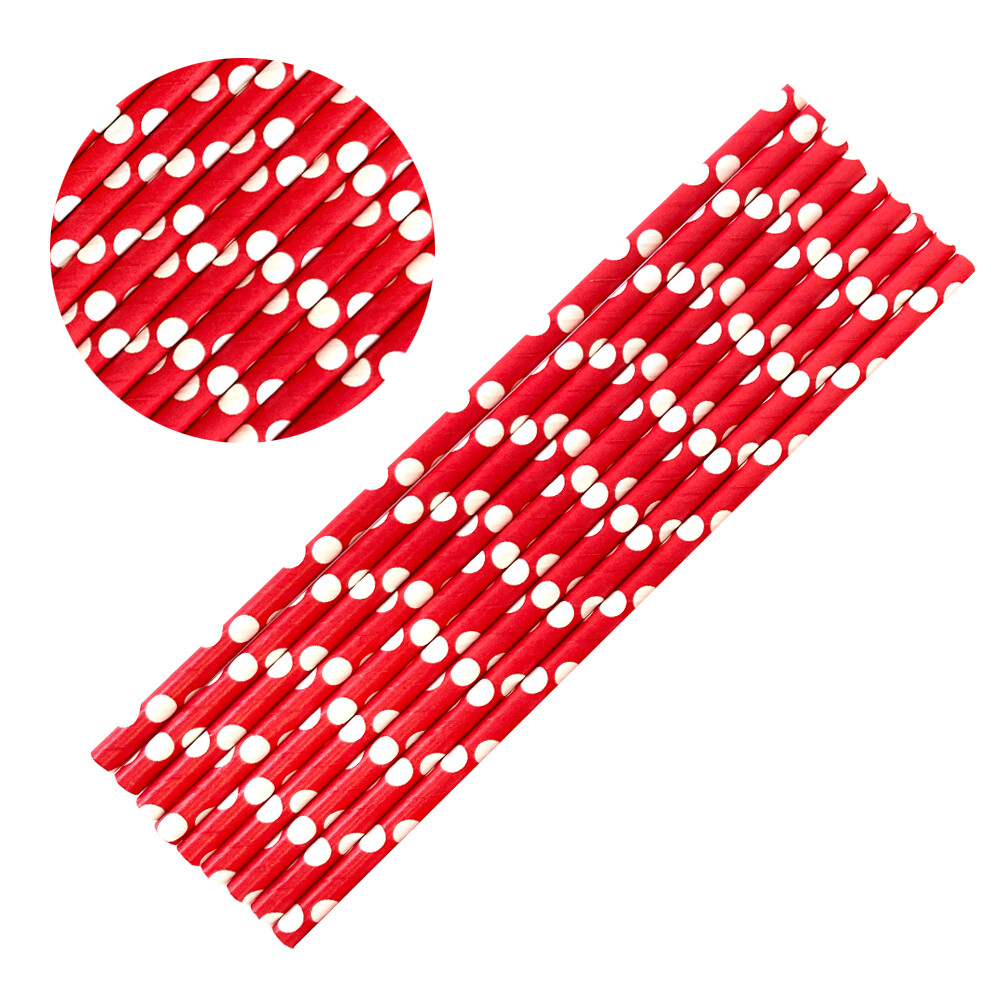 Red with White Polka Dot Cake Pop Party Straws
