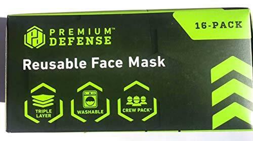Premium Defense Reusable Face Mask 16- Pack Washable Triple Layer Crew Pack
