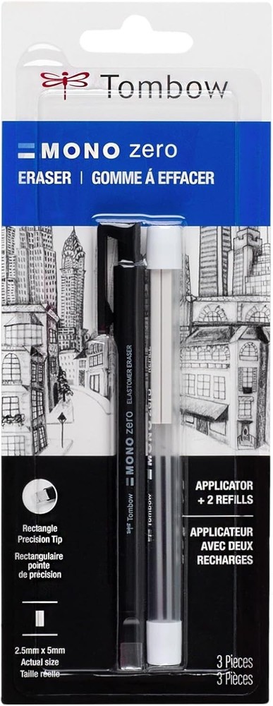 Mono Zero Rectangle Eraser Pack: Precision Tip & 2 Refills for Clean Corrections