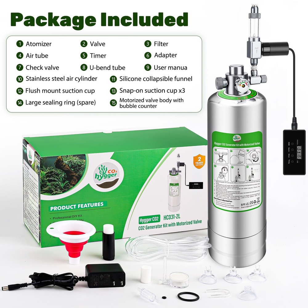 Upgraded 2L/5L Aquarium CO2 Generator System with Timer-Enabled 2L, silvery