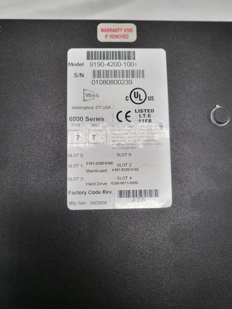 VBrick VBStar 6000 Series Model 9190-4200-100 Network Video Encoder