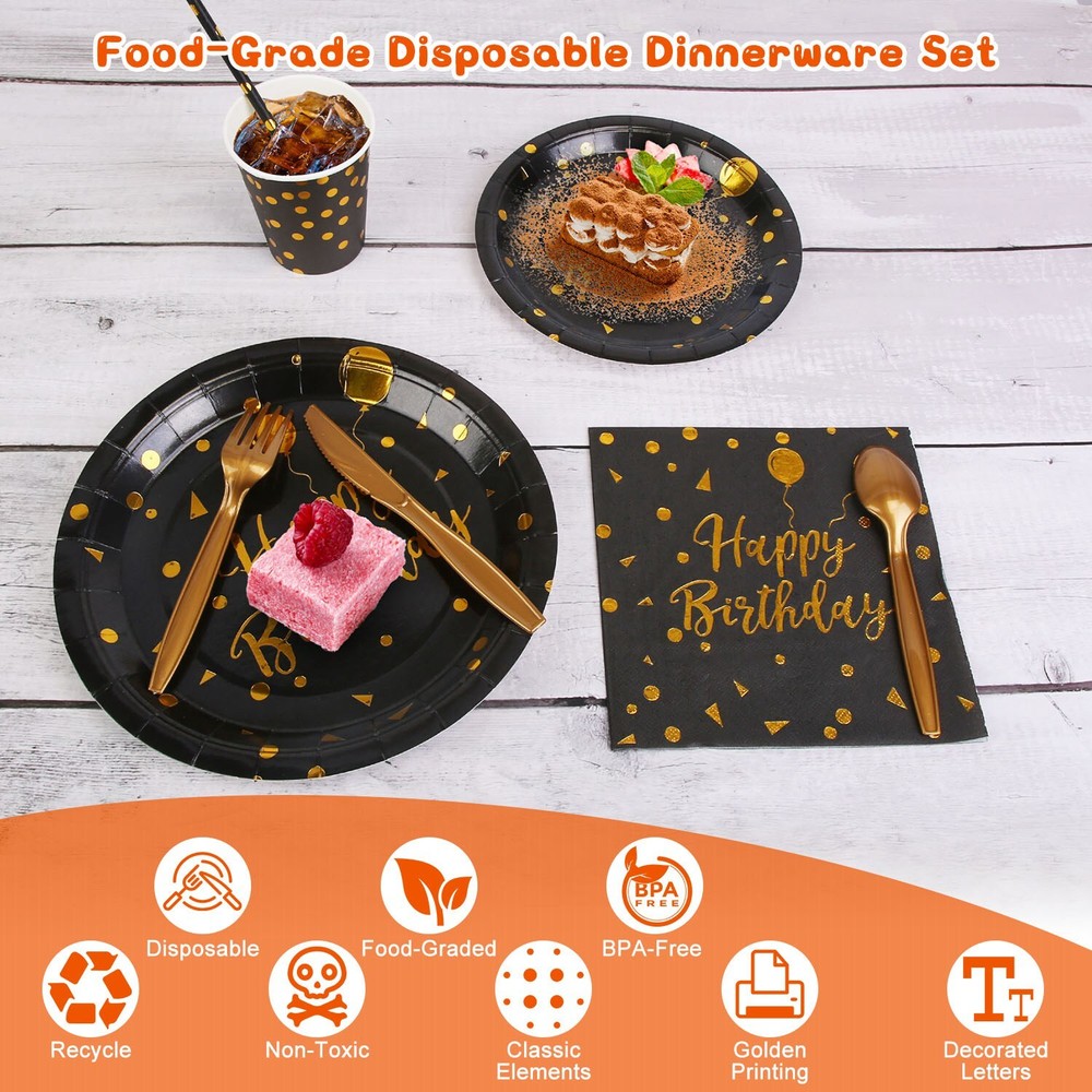 Disposable Dinnerware Set (25 Guests) Plastic Plates Cups Fork for Party Wedding