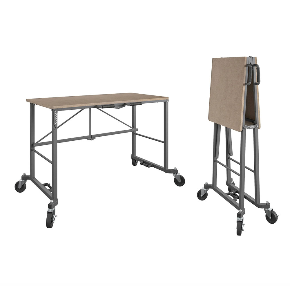 Folding Workbench Work Table w/ Wheels Bottom Shelf Storage for Workshop Garage