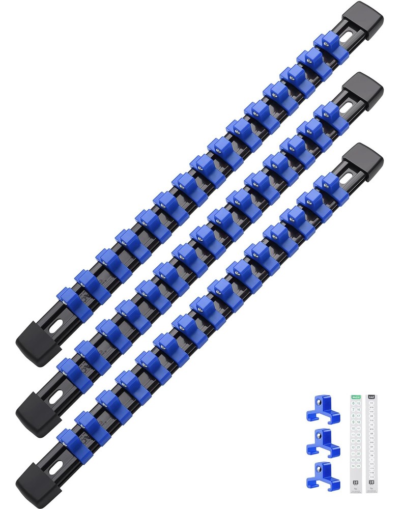 3PC ABS Socket Organizer, Socket Rails Fit 3/8 inch Drive, Heavy Duty Socket ...