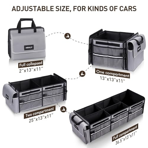 4 in 1 Car Trunk Storage Organizer, Multi Compartment Foldable Trunk Gray