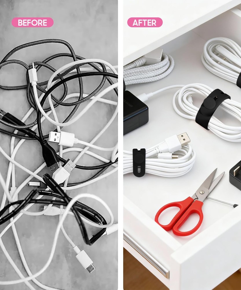 25Pack Silicone Cable Ties,Reusable Cord Organizer for Bundling Electrical Co...
