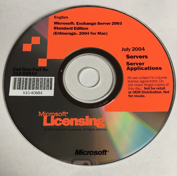 Microsoft Licensing 2003 Servers Server Applications 312-02810 Exchange Standard