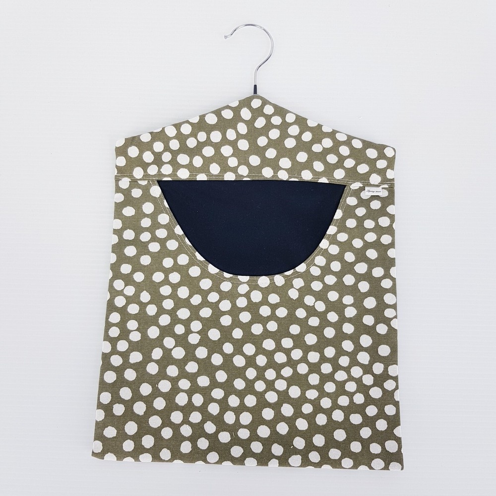 Peg Bag Handmade Khaki & White Spotted Lined Laundry Clothes Peg Holder
