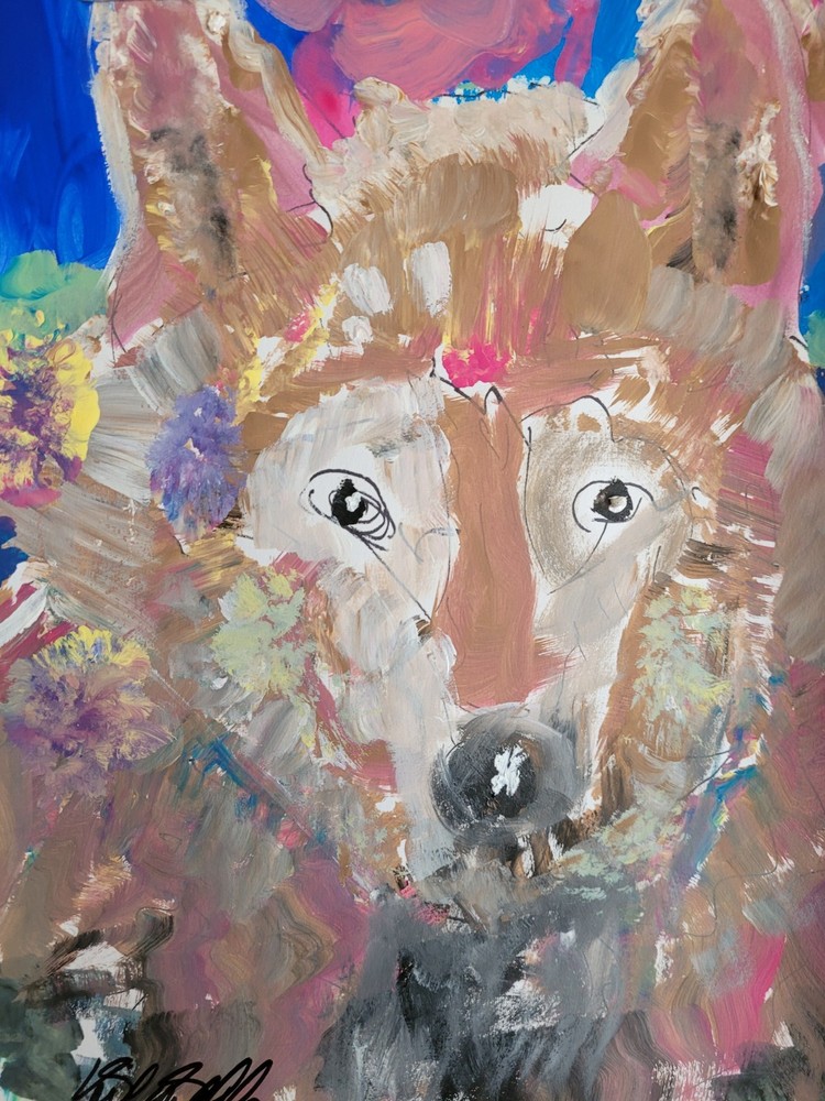 Colorful Neo Expressionist Original Wall Art, Wolf #3