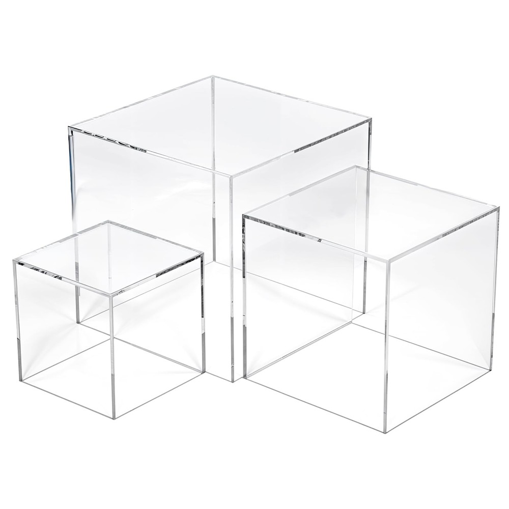3 Pcs Acrylic Boxes for Display, 3" 4" 5" Small Square Clear Acrylic Cube wit...