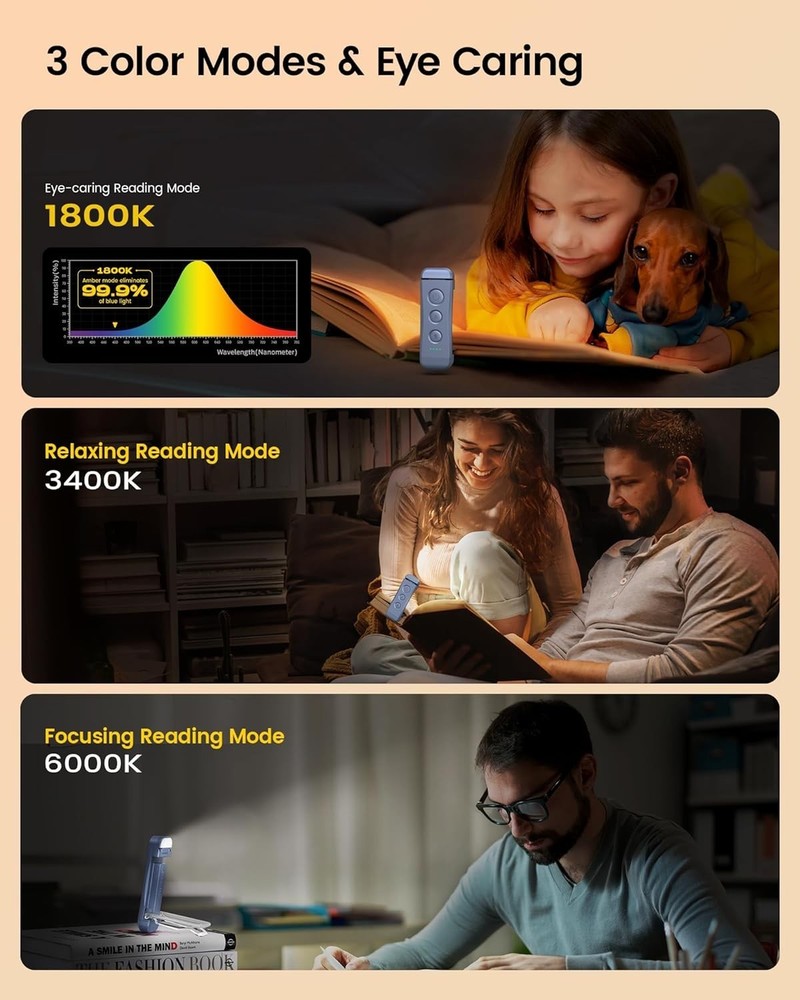 Rechargeable Bookmark-Style Book Light: Eye Protection & Adjustable Brightness