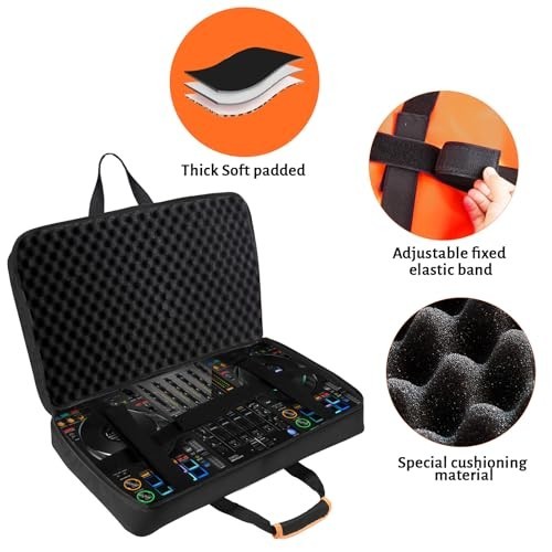 DJ Controller Case with Thick EVA Padding, Fits 15.6" Laptops, Adjustable Strap,