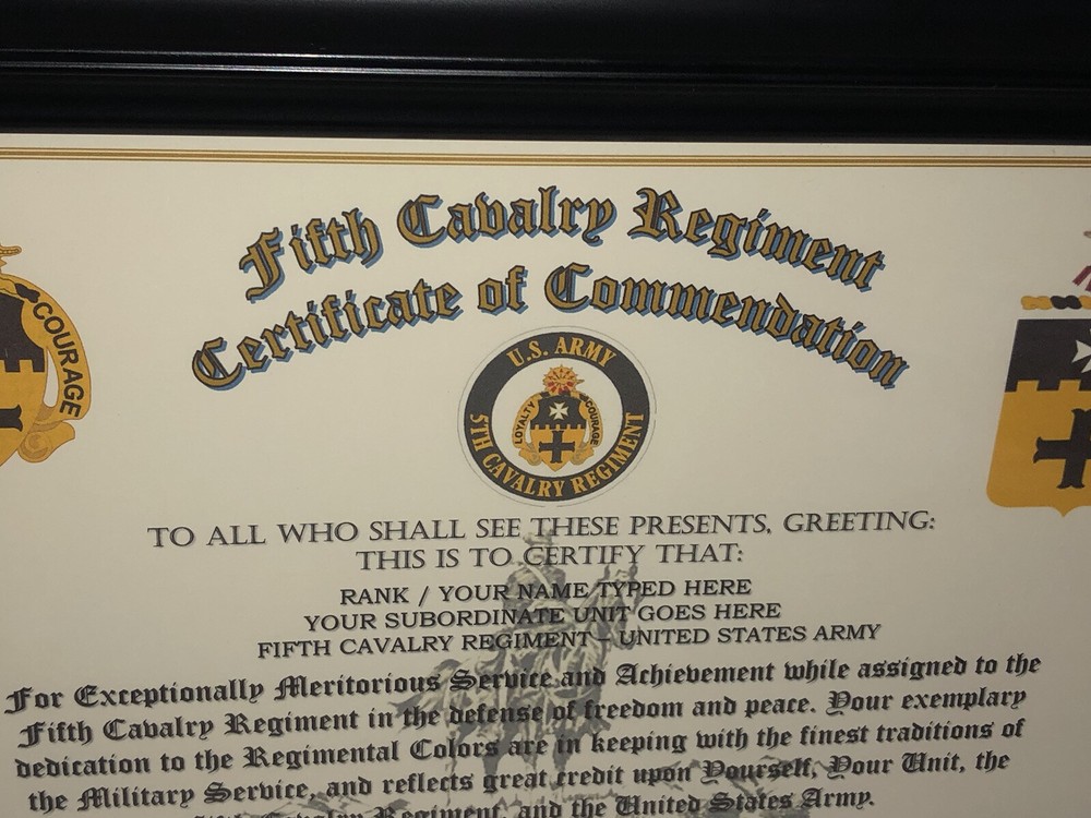 5TH U.S. CAVALRY REGIMENT / COMMEMORATIVE - CERTIFICATE OF COMMENDATION