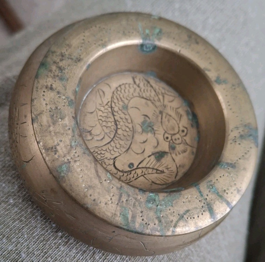 5 Pc Brass Nesting Ashtray Set❤ Chinese ❤ Dragon/Flower