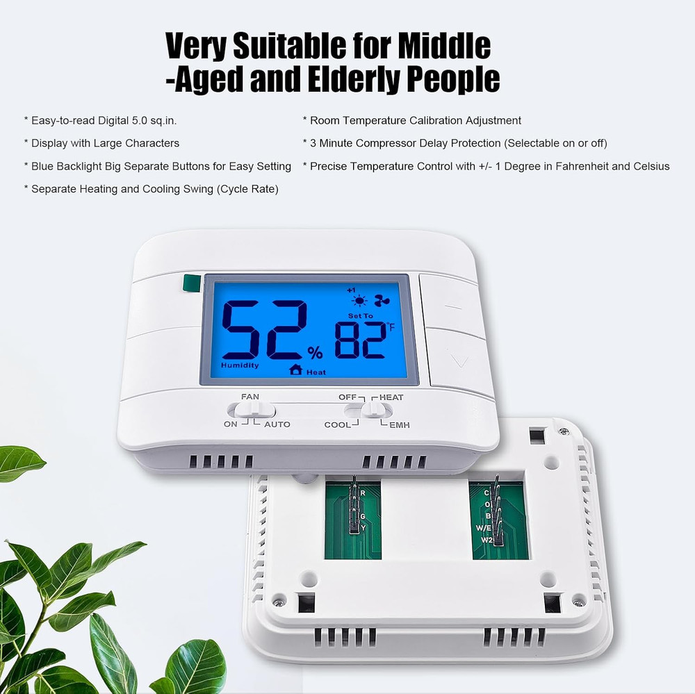 Non-Programmable Heat Pump Thermostat with LCD Display for Home Use