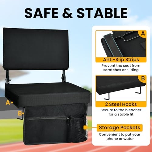 Stadium Seats with Back Support, Padded Bleacher Chairs with Back and 2 Pack