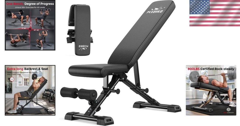 Space-Saving 800LBS Weight Bench with Extended Backrest for Ultimate Training